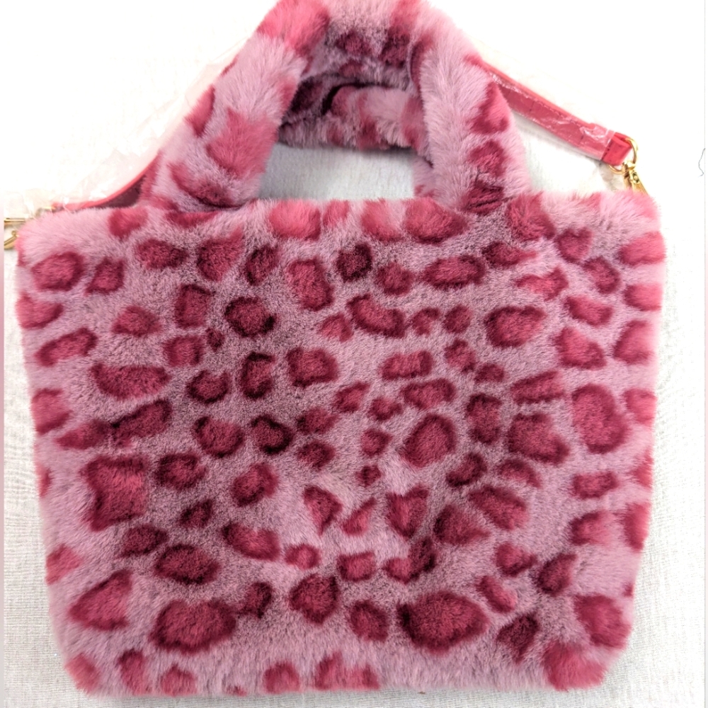 Furry Pink & Purple Animal Print Crossbody NWOT